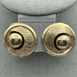 Vintage Alice Silver Tone Atomic Geometric Crescent MoonRound Clip On Earrings